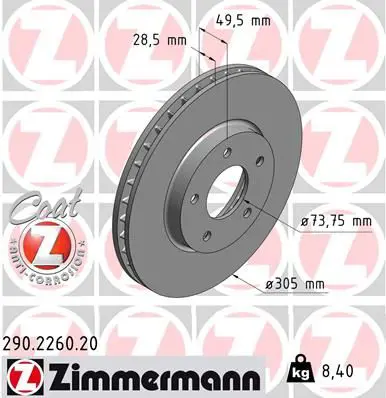 Handler.Part Brake disc ZIMMERMANN 290226020 1