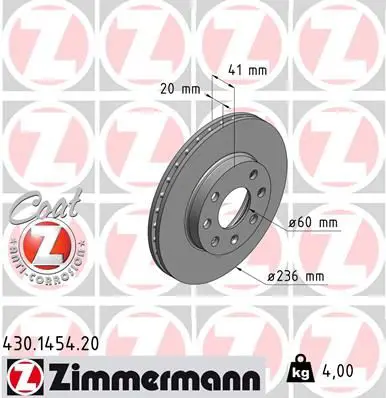 Handler.Part Brake disc ZIMMERMANN 430145420 1