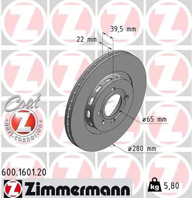 Handler.Part Brake disc ZIMMERMANN 600160120 1