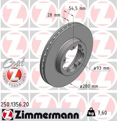 Handler.Part Brake disc ZIMMERMANN 250135620 1