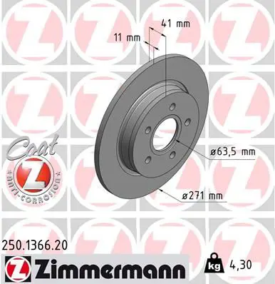 Handler.Part Brake disc ZIMMERMANN 250136620 1