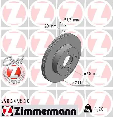 Handler.Part Brake disc ZIMMERMANN 540249820 1