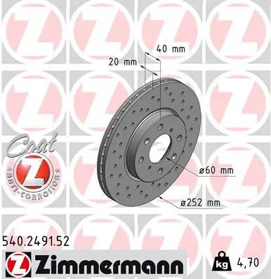 Handler.Part Brake disc ZIMMERMANN 540249152 1