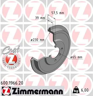 Handler.Part Brake drum ZIMMERMANN 600196620 1