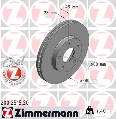 Handler.Part Brake disc ZIMMERMANN 200251520 1