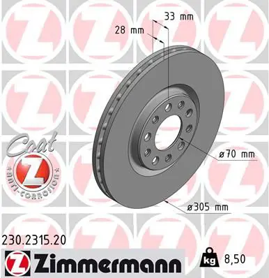 Handler.Part Brake disc ZIMMERMANN 230231520 1