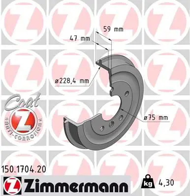 Handler.Part Brake drum ZIMMERMANN 150170420 1