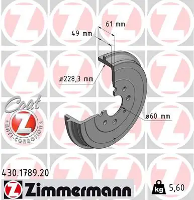 Handler.Part Brake drum ZIMMERMANN 430178920 1