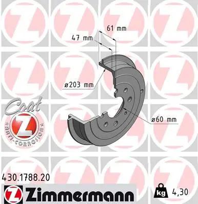 Handler.Part Brake drum ZIMMERMANN 430178820 1