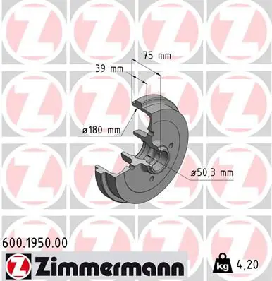 Handler.Part Brake drum ZIMMERMANN 600195000 1