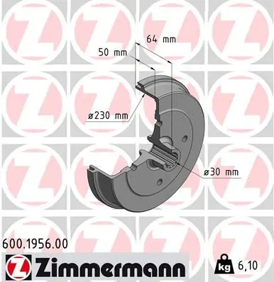 Handler.Part Brake drum ZIMMERMANN 600195600 1