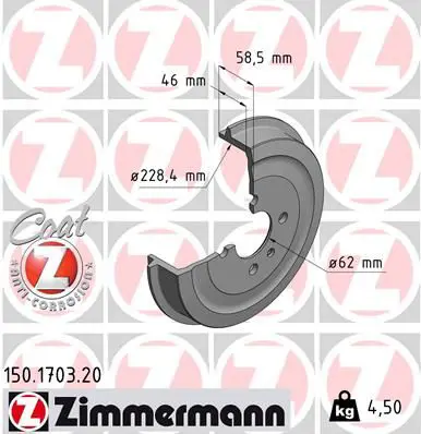 Handler.Part Brake drum ZIMMERMANN 150170320 1