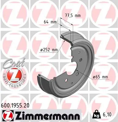 Handler.Part Brake drum ZIMMERMANN 600195520 1