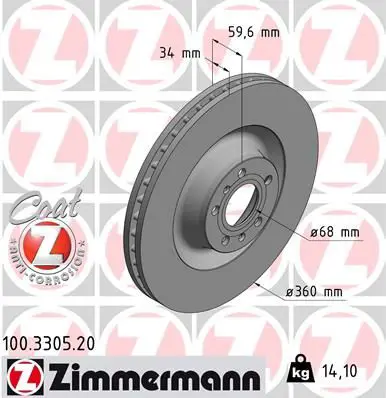 Handler.Part Brake disc ZIMMERMANN 100330520 1