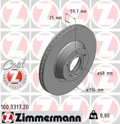 Handler.Part Brake disc ZIMMERMANN 100331720 1