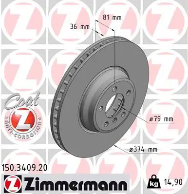 Handler.Part Brake disc ZIMMERMANN 150340920 1