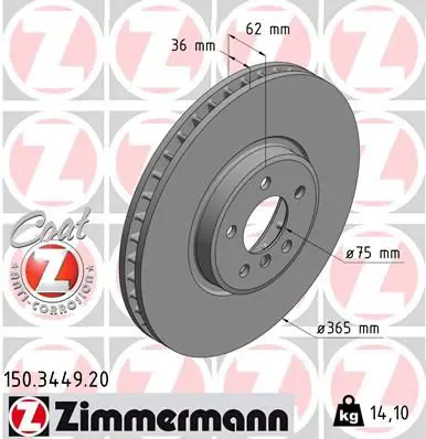 Handler.Part Brake disc ZIMMERMANN 150344920 1