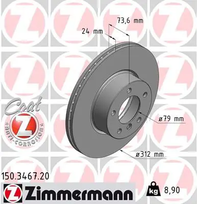 Handler.Part Brake disc ZIMMERMANN 150346720 1