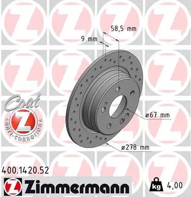 Handler.Part Brake disc ZIMMERMANN 400142052 1