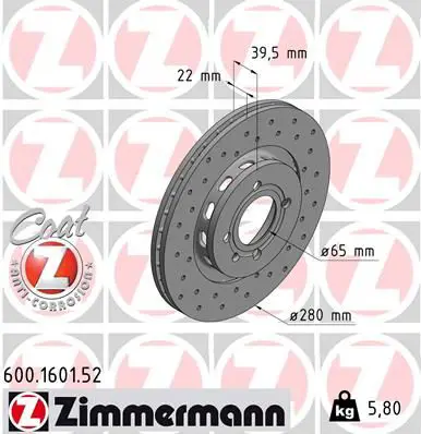 Handler.Part Brake disc ZIMMERMANN 600160152 1