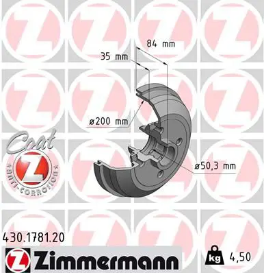 Handler.Part Brake drum ZIMMERMANN 430178100 1