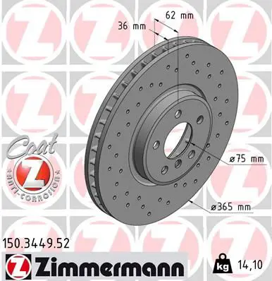 Handler.Part Brake disc ZIMMERMANN 150344952 1