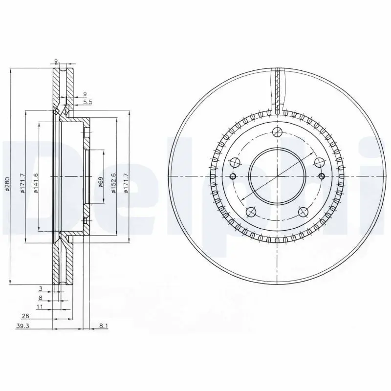 Handler.Part Brake disc DELPHI BG3861 1