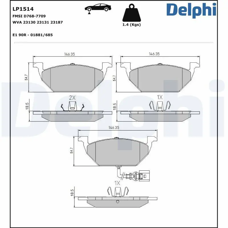 Handler.Part Brake pad set, disc brake DELPHI LP1514 1