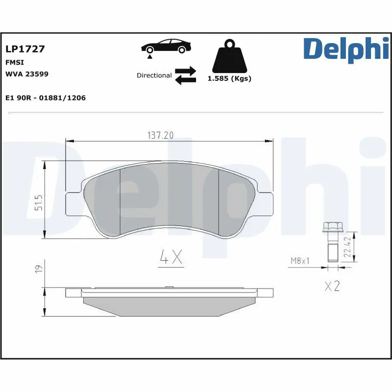 Handler.Part Brake pad set, disc brake DELPHI LP1727 1