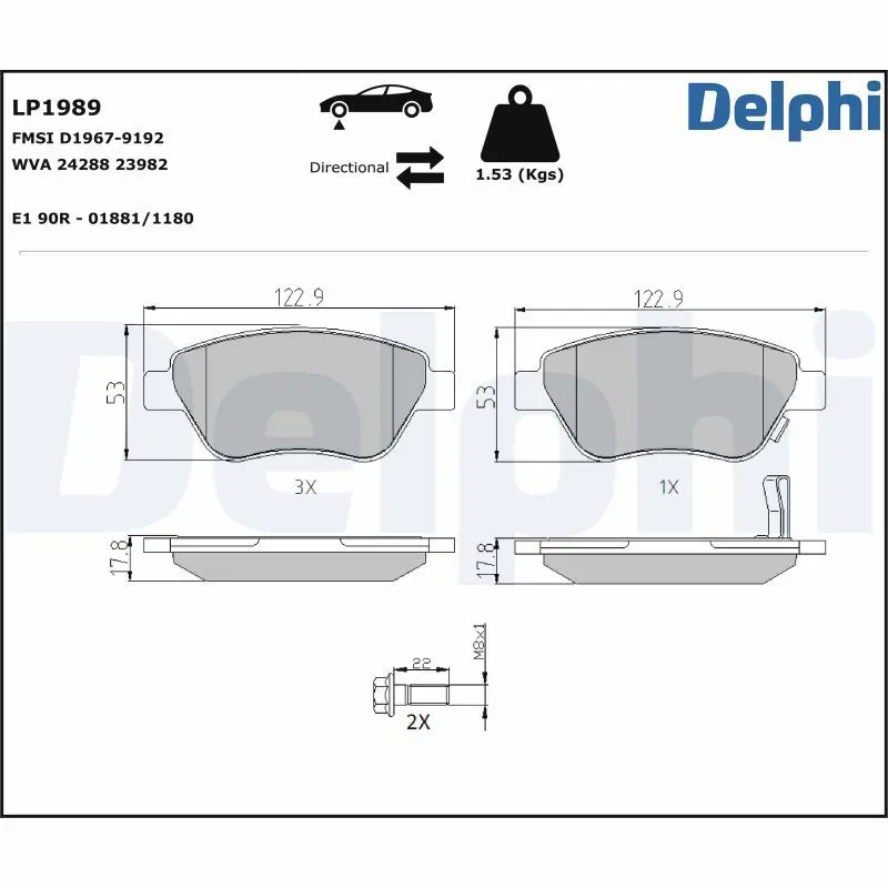 Handler.Part Brake pad set, disc brake DELPHI LP1989 1