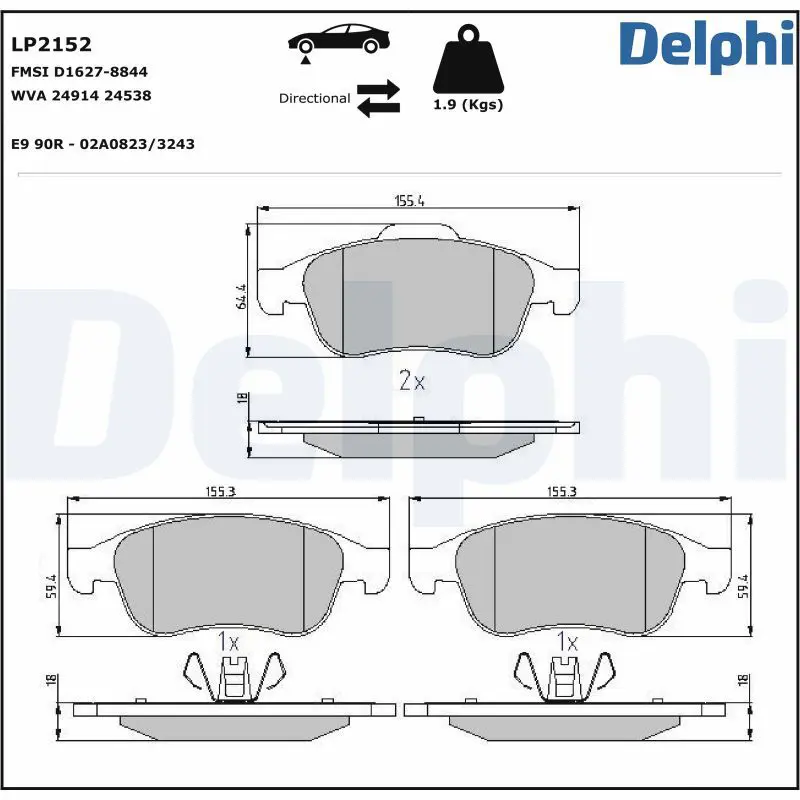 Handler.Part Brake pad set, disc brake DELPHI LP2152 1