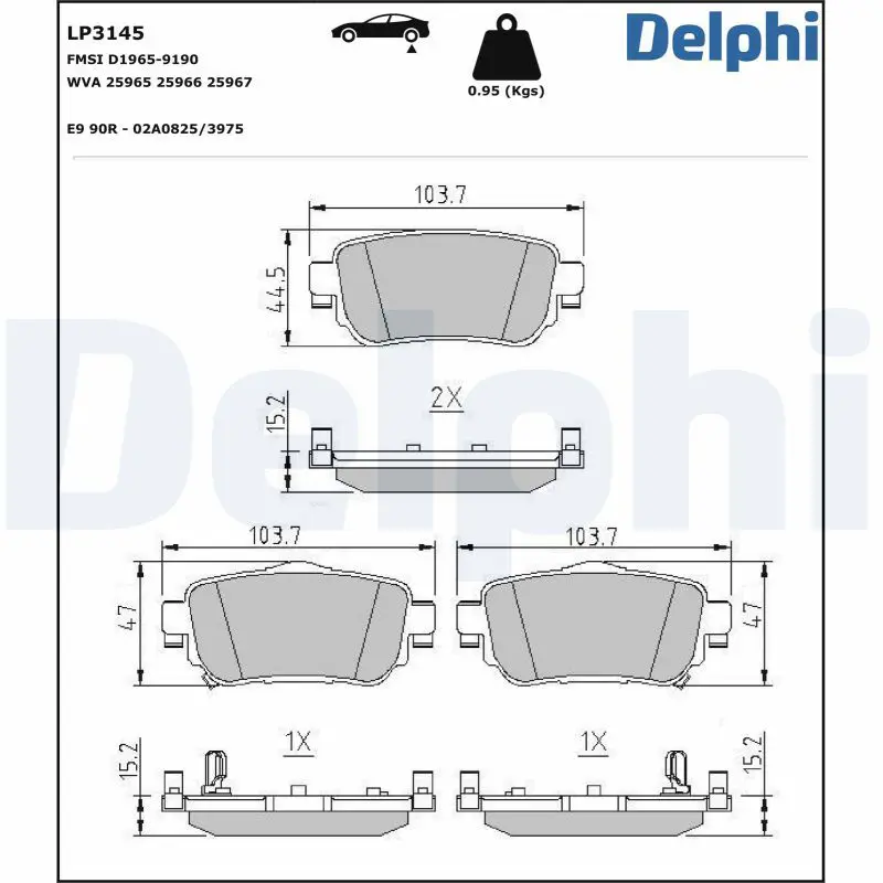 Handler.Part Brake pad set, disc brake DELPHI LP3145 1