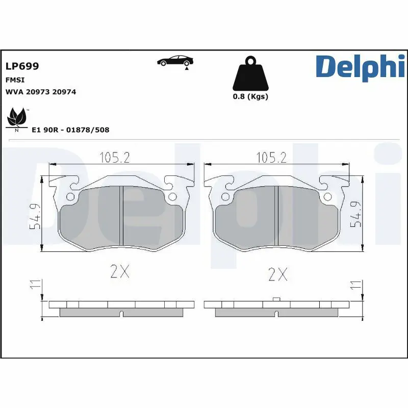 Handler.Part Brake pad set, disc brake DELPHI LP699 1