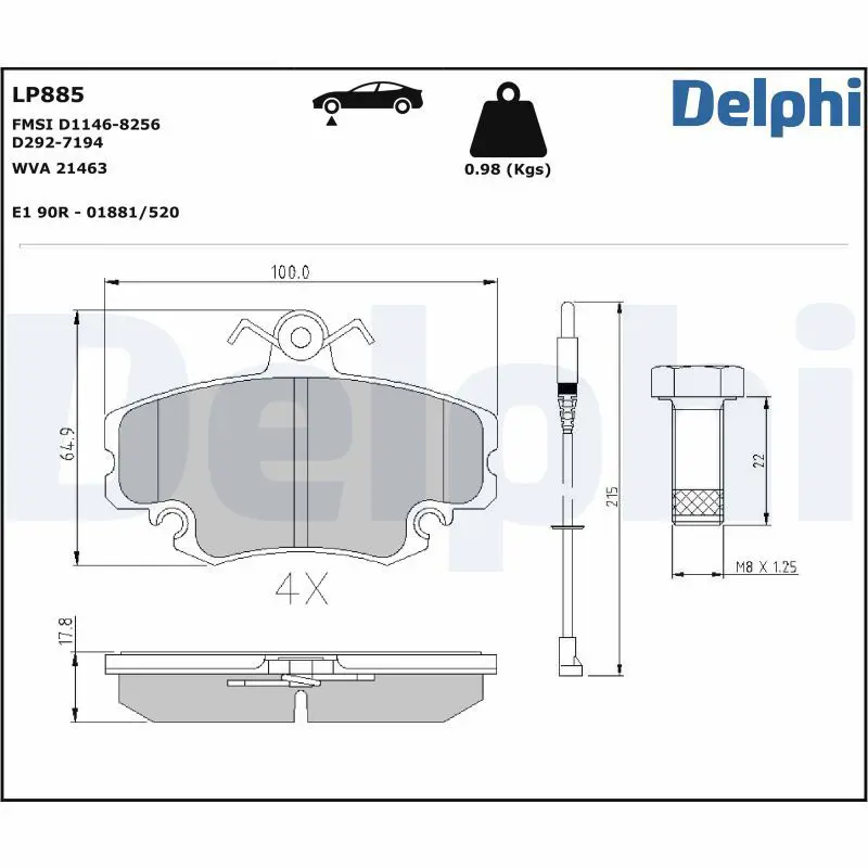 Handler.Part Brake pad set, disc brake DELPHI LP885 1