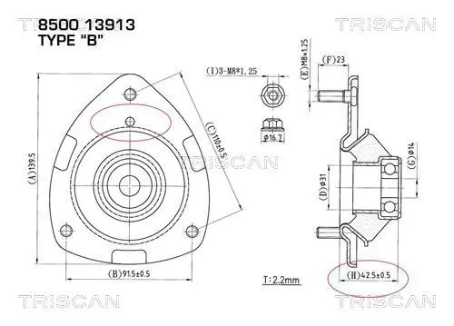 Handler.Part Top strut mounting TRISCAN 850013913 1