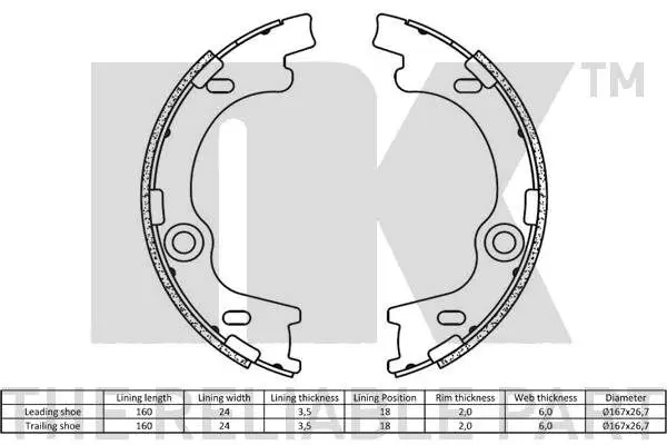 Handler.Part Brake shoe set, parking brake NK 2734790 2