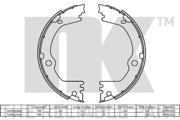 Handler.Part Brake shoe set, parking brake NK 2734852 2