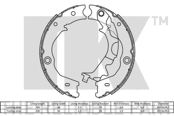 Handler.Part Brake shoe set, parking brake NK 2735807 2