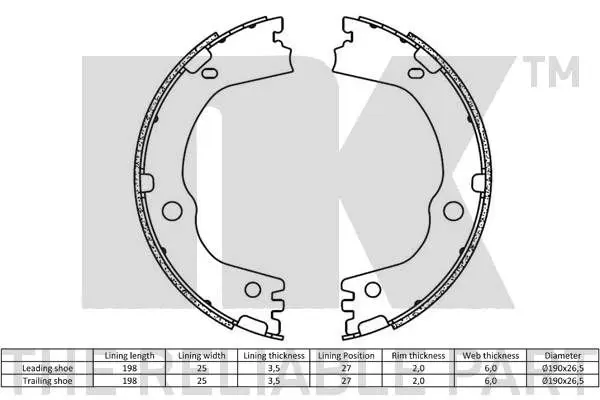 Handler.Part Brake shoe set, parking brake NK 2735834 2