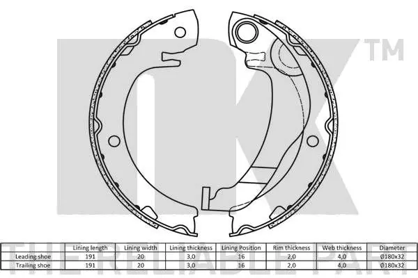 Handler.Part Brake shoe set, parking brake NK 2745786 2