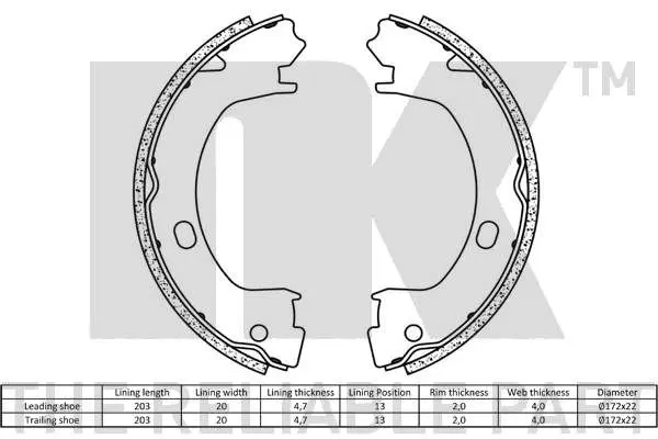 Handler.Part Brake shoe set, parking brake NK 2793827 2