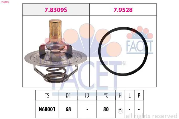 Handler.Part Thermostat, coolant FACET 78309 1