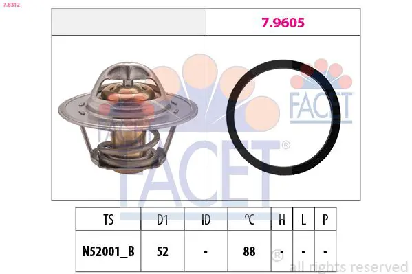 Handler.Part Thermostat, coolant FACET 78312 1