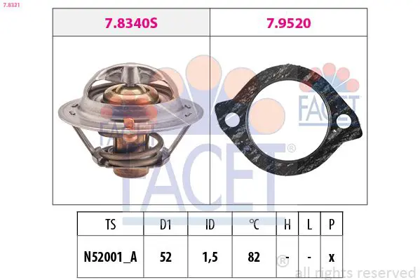 Handler.Part Thermostat, coolant FACET 78331 1