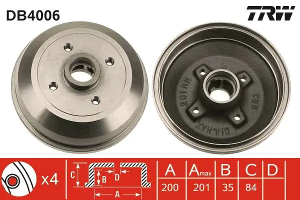 Handler.Part Brake drum TRW DB4006 1