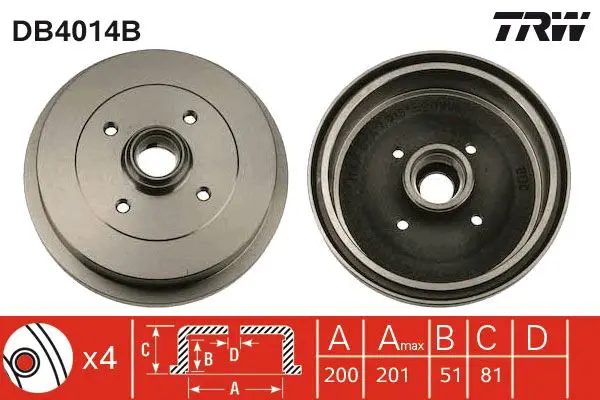 Handler.Part Brake drum TRW DB4014B 1