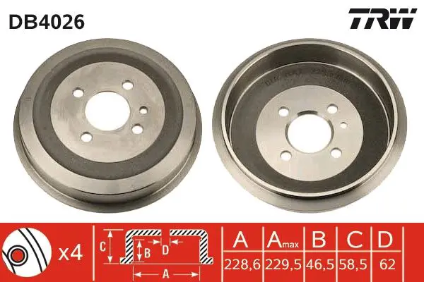 Handler.Part Brake drum TRW DB4026 1