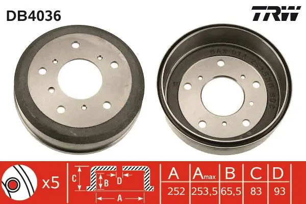 Handler.Part Brake drum TRW DB4036 1