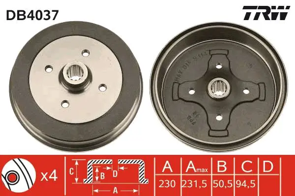 Handler.Part Brake drum TRW DB4037 1