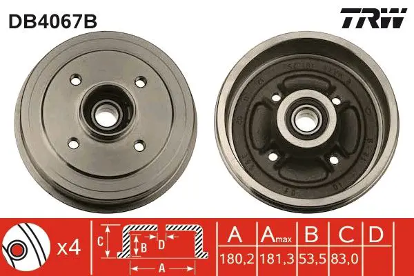 Handler.Part Brake drum TRW DB4067B 1